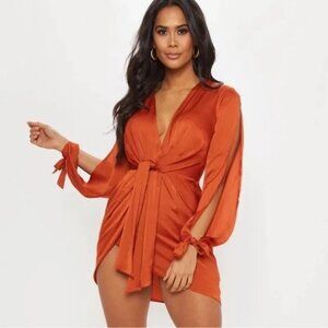 PrettyLittleThing Tie Front Mini Dress